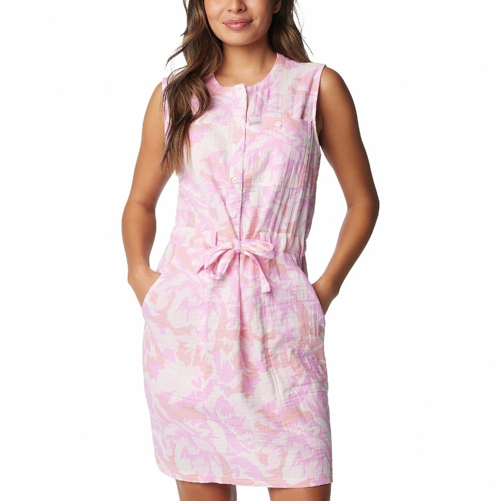 NWT Columbia Holly Hideaway Breezy Waist Belt Dress Salmon Rose Peonies XS